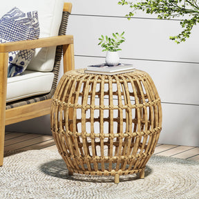 Boho Handcrafted PE Rattan Iron Side Table - Omega Lifestyles