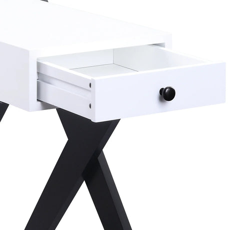 Modern White Black Accent USB Charging Table With Drawer - Omega Lifestyles