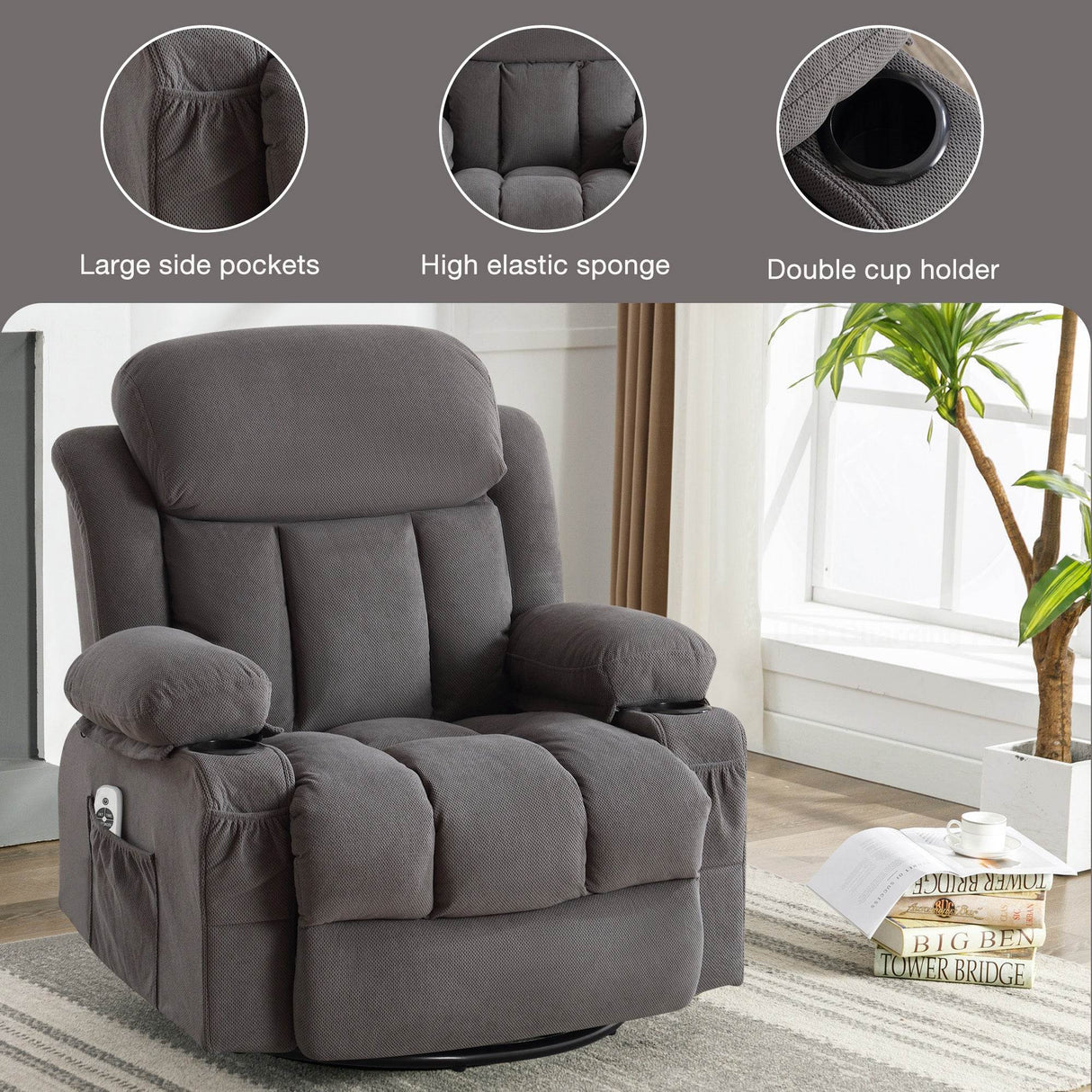 Soft Velvet Manual Swinging Massage Recliner Chair - Omega Lifestyles