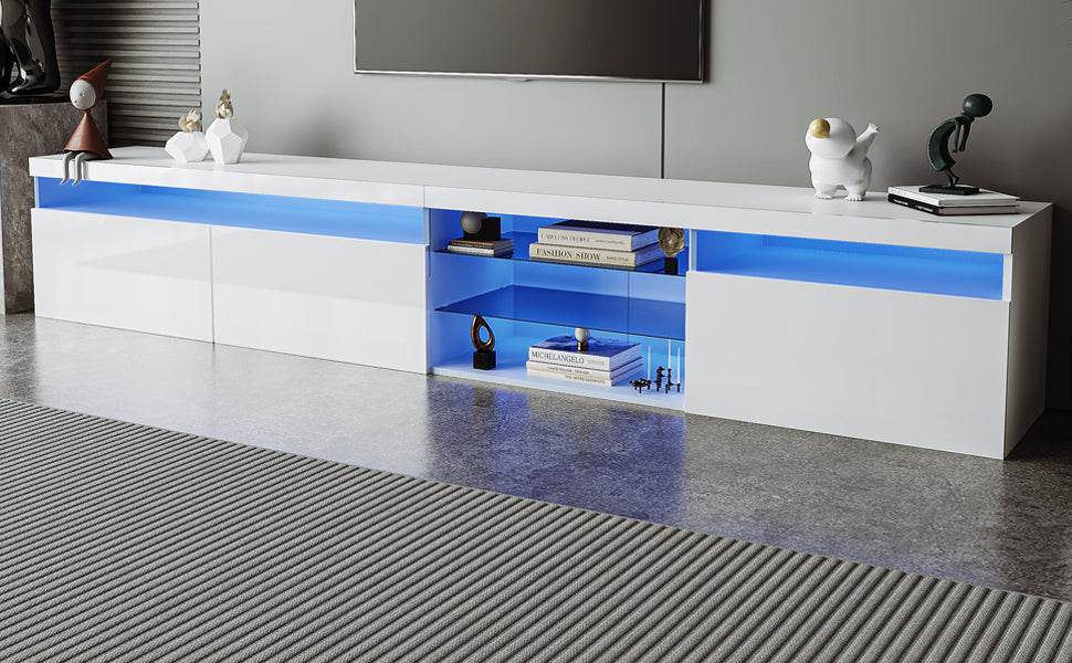 White Modern LED Light Particle Board TV Stand - Sleep Galleria