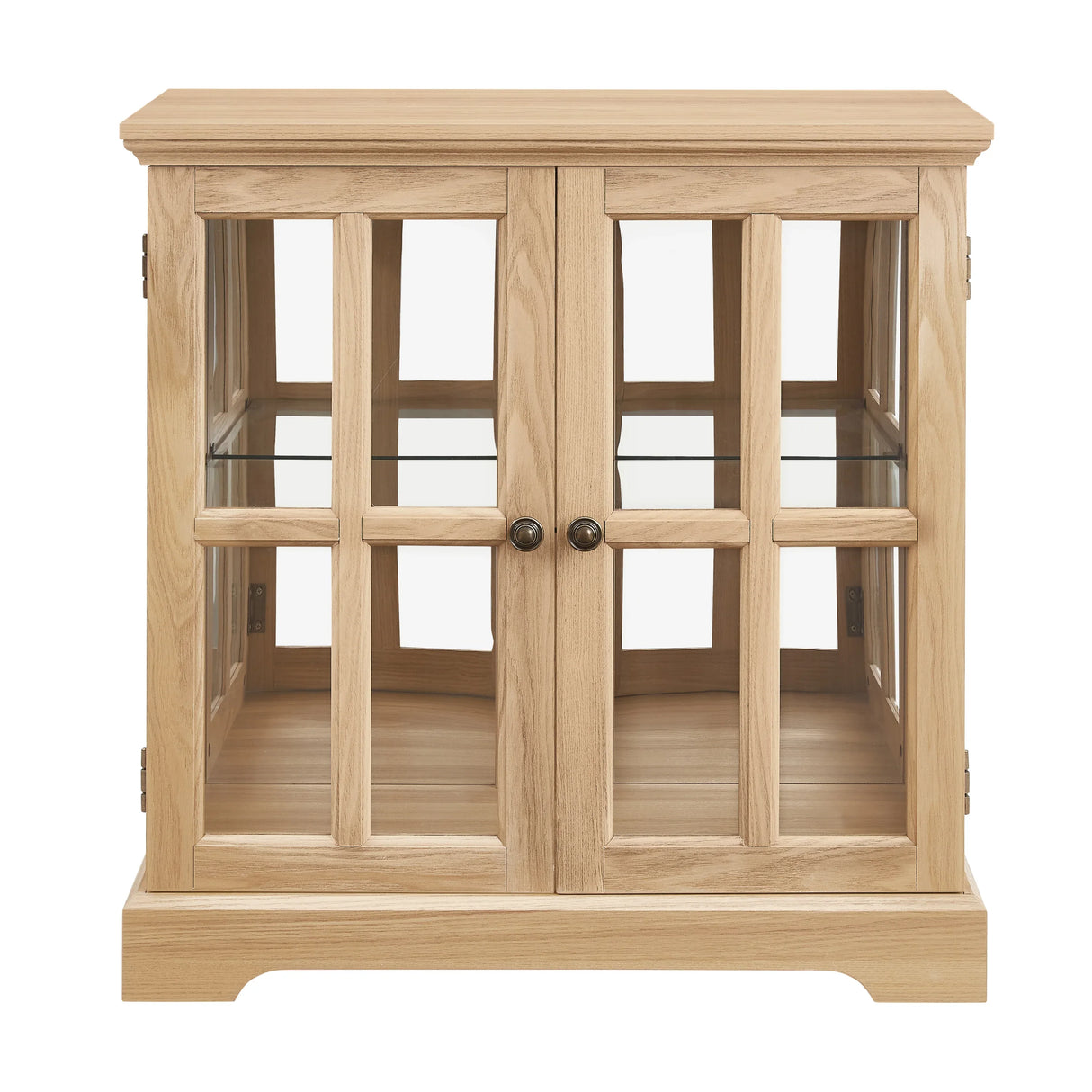 Antique Oak LED Glass Display Cabinet With Adjustable Shelves - Omega Lifestyles