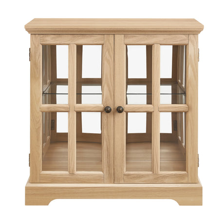 Antique Oak LED Glass Display Cabinet With Adjustable Shelves - Omega Lifestyles