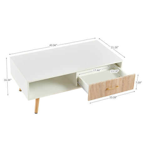 White Solid Wood Sliding Drawer Coffee Table - Sleep Galleria