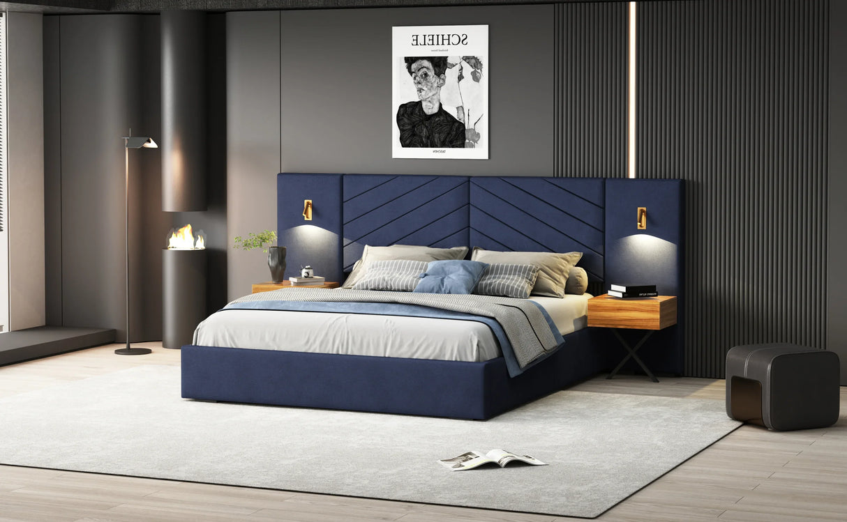 King Velvet Upholstered Bed Frame With LED Lights - Omega Lifestyles