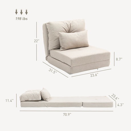 Convertible Folding Linen Floor Sofa Bed With Adjustable Backrest - Omega Lifestyles