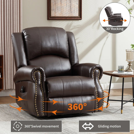 Heat Massage Medium-Firm Swivel Rocker Recliner Chair - Omega Lifestyles