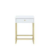 White Brass Finish Metal Accent Table With Drawer - Omega Lifestyles
