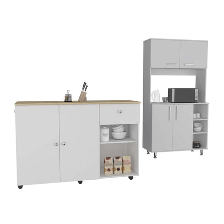 2-Piece Kitchen Island Cart And Pantry Cabinet Set - Omega Lifestyles