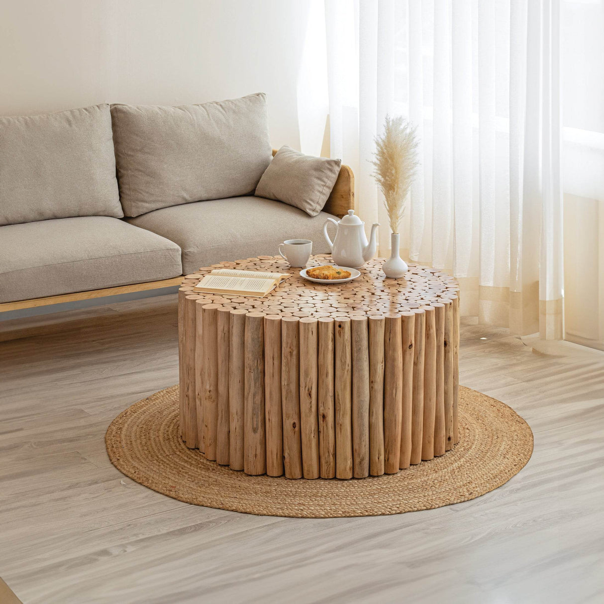 Modern Natural Wood Round Coffee Table With Storage - Omega Lifestyles