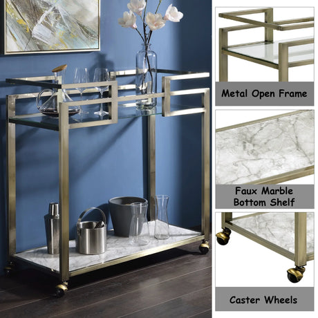 Faux Marble Glass Metal 2-Tier Serving Cart - Omega Lifestyles