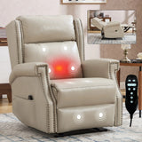 Beige Faux Leather Manual Recliner Chair With Massage - Omega Lifestyles