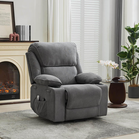 Medium-Firm Corduroy Remote-Controlled Heating Massage Recliner - Omega Lifestyles