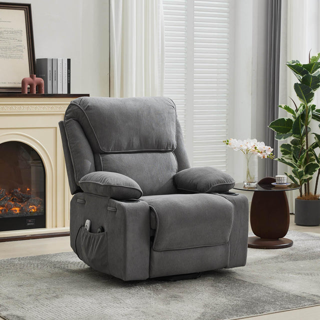 Medium-Firm Corduroy Remote-Controlled Heating Massage Recliner - Omega Lifestyles