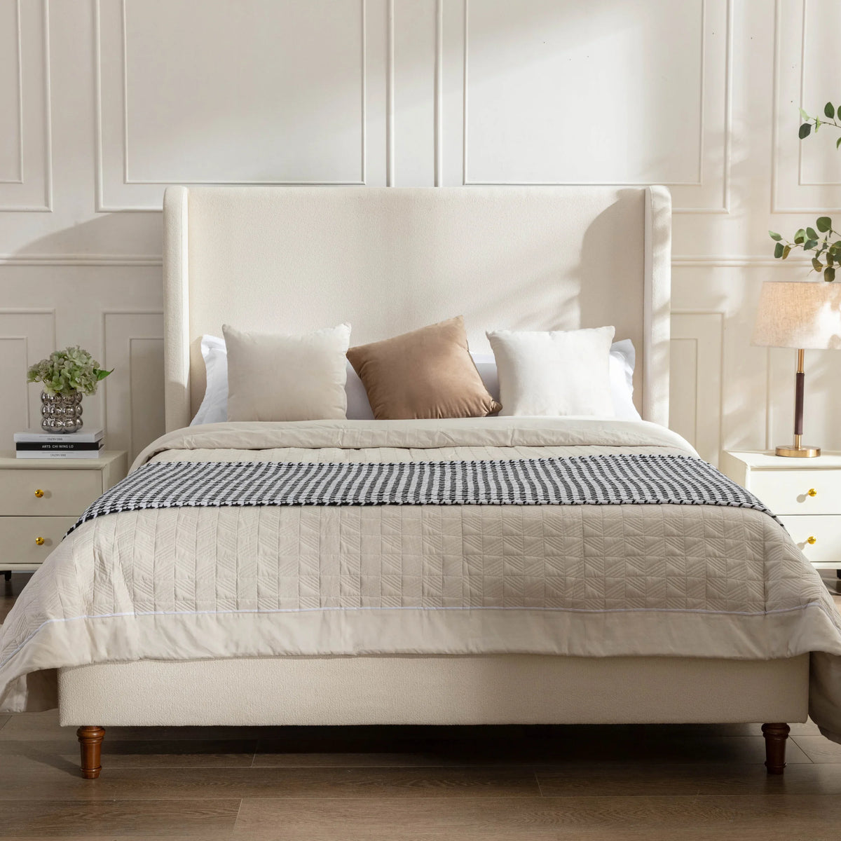 California King Contemporary Boucle Upholstered Bed Frame - Omega Lifestyles