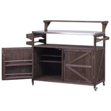 Outdoor Kitchen Island Solid Fir Wood Raised Shelf Cart - Omega Lifestyles