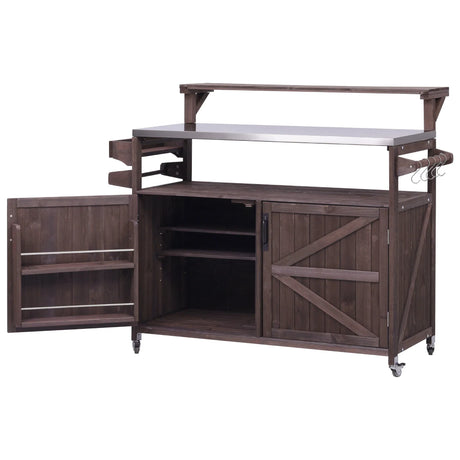 Outdoor Kitchen Island Solid Fir Wood Raised Shelf Cart - Omega Lifestyles