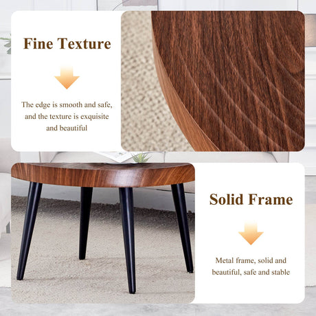 Modern Round MDF And Metal Walnut Coffee Table - Sleep Galleria