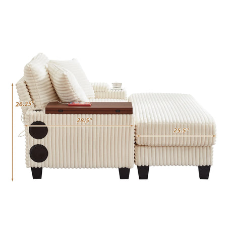 Corduroy Storage Sofa With Ottoman Bluetooth Speaker - Omega Lifestyles