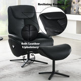Black Top Grain Leather Swivel Accent Chair With Ottoman - Omega Lifestyles