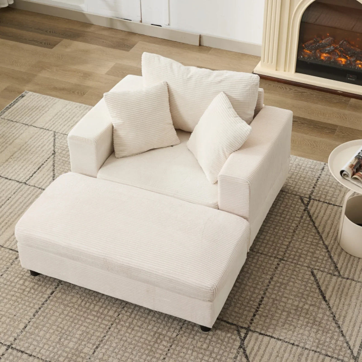 Corduroy Chaise Lounge Chair With Removable Ottoman - Omega Lifestyles