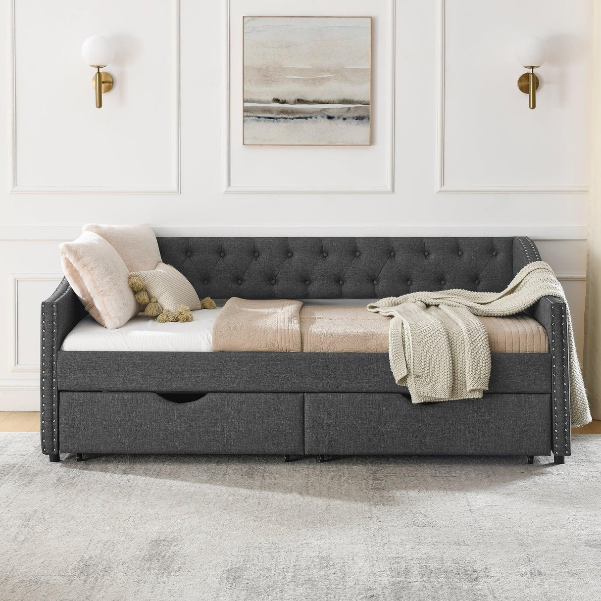 Twin Upholstered Tufted Daybed With Storage Drawers - Omega Lifestyles