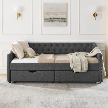 Twin Upholstered Tufted Daybed With Storage Drawers - Omega Lifestyles