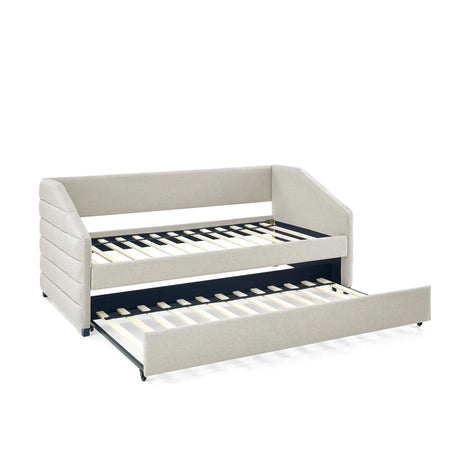 Twin Upholstered Linen Daybed With Pull-Out Trundle - Omega Lifestyles