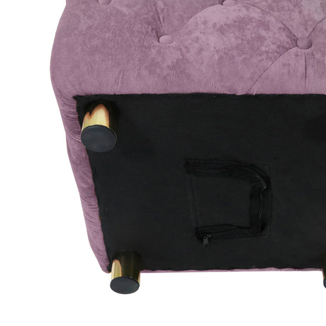 Purple Velvet Storage Ottoman Footstool With High-Density Foam - Omega Lifestyles