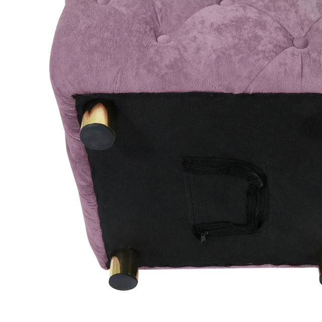 Purple Velvet Storage Ottoman Footstool With High-Density Foam - Omega Lifestyles
