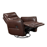 Brown Leather Swivel Recliner Chair With Wood Frame - Omega Lifestyles