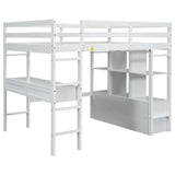 Full White Pine Full Loft Bed With Built-In Desk - Omega Lifestyles