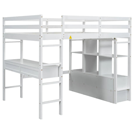 Full White Pine Full Loft Bed With Built-In Desk - Omega Lifestyles