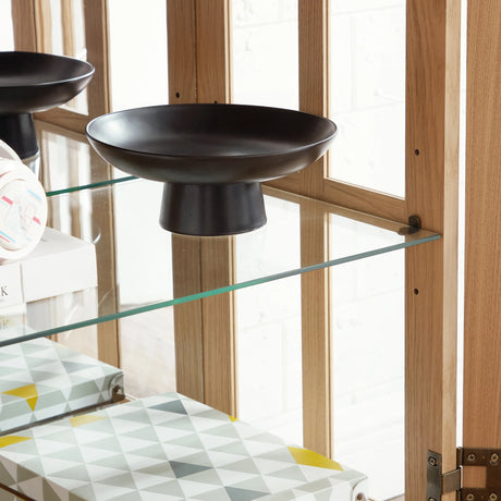 Antique Oak LED Glass Display Cabinet With Adjustable Shelves - Omega Lifestyles