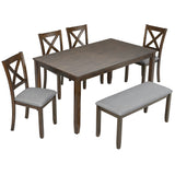 6-Piece Walnut Acacia Wood Dining Table Set With Bench - Omega Lifestyles
