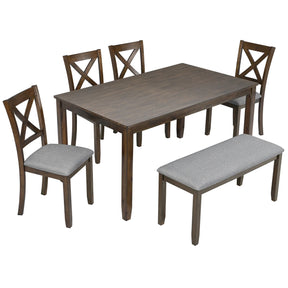 6-Piece Walnut Acacia Wood Dining Table Set With Bench - Omega Lifestyles