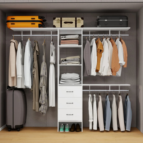 96-Inch White Adjustable Wood Metal Closet Organizer System - Omega Lifestyles