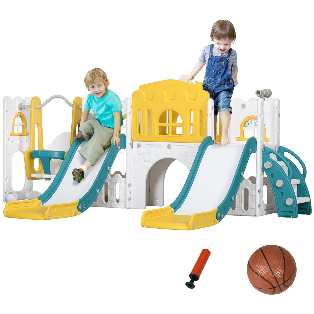 8-in-1 Toddler Slide Swing Set With Basketball Hoop