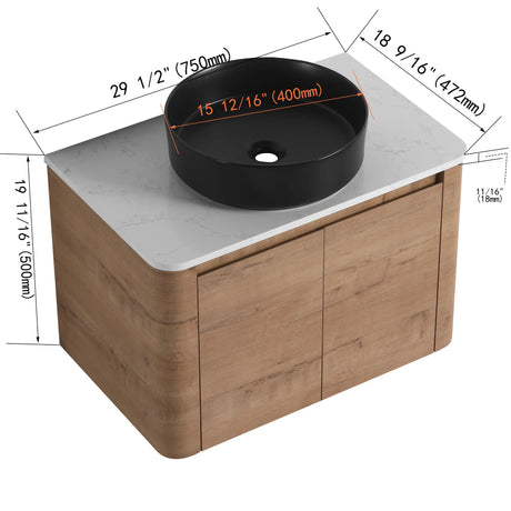 30-Inch Wall-Mounted Bathroom Vanity With Ceramic Sink - Omega Lifestyles