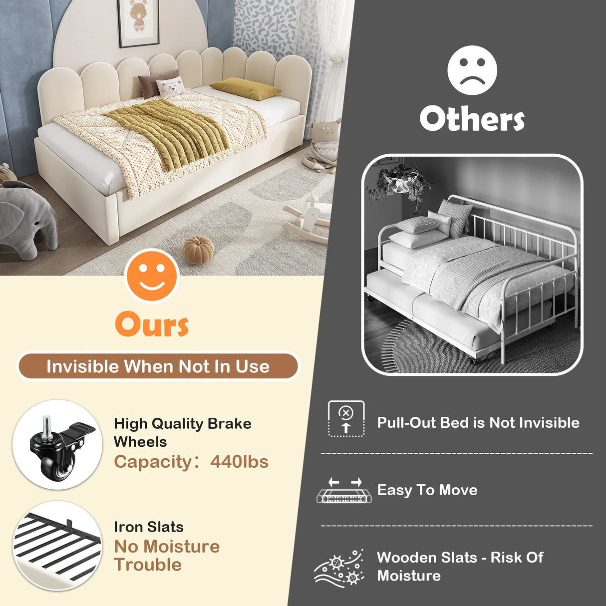 Beige Velvet L-Shaped Twin Daybed With Pull-Out Trundle - Omega Lifestyles