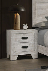 Transitional Whitewashed Wood 2-Drawer Bedside Cabinet - Omega Lifestyles