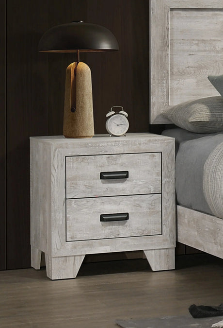 Transitional Whitewashed Wood 2-Drawer Bedside Cabinet - Omega Lifestyles