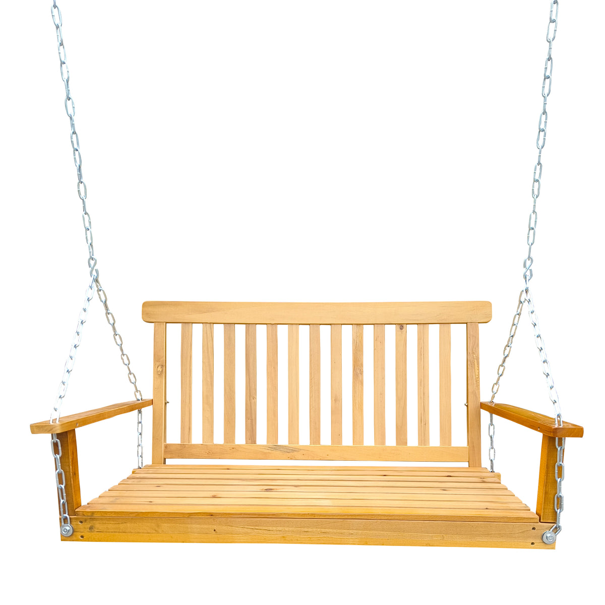 Teak Solid Wood Outdoor Porch Swing With Hanging Chains