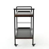 Modern Industrial Walnut Wood Rolling Bar Cart - Omega Lifestyles