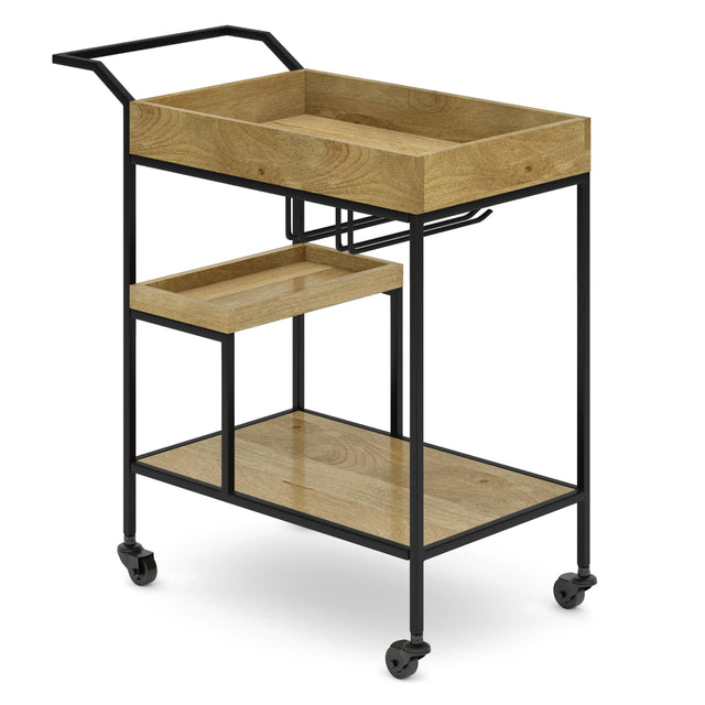 Industrial Mango Wood Metal Bar Cart With Casters - Omega Lifestyles