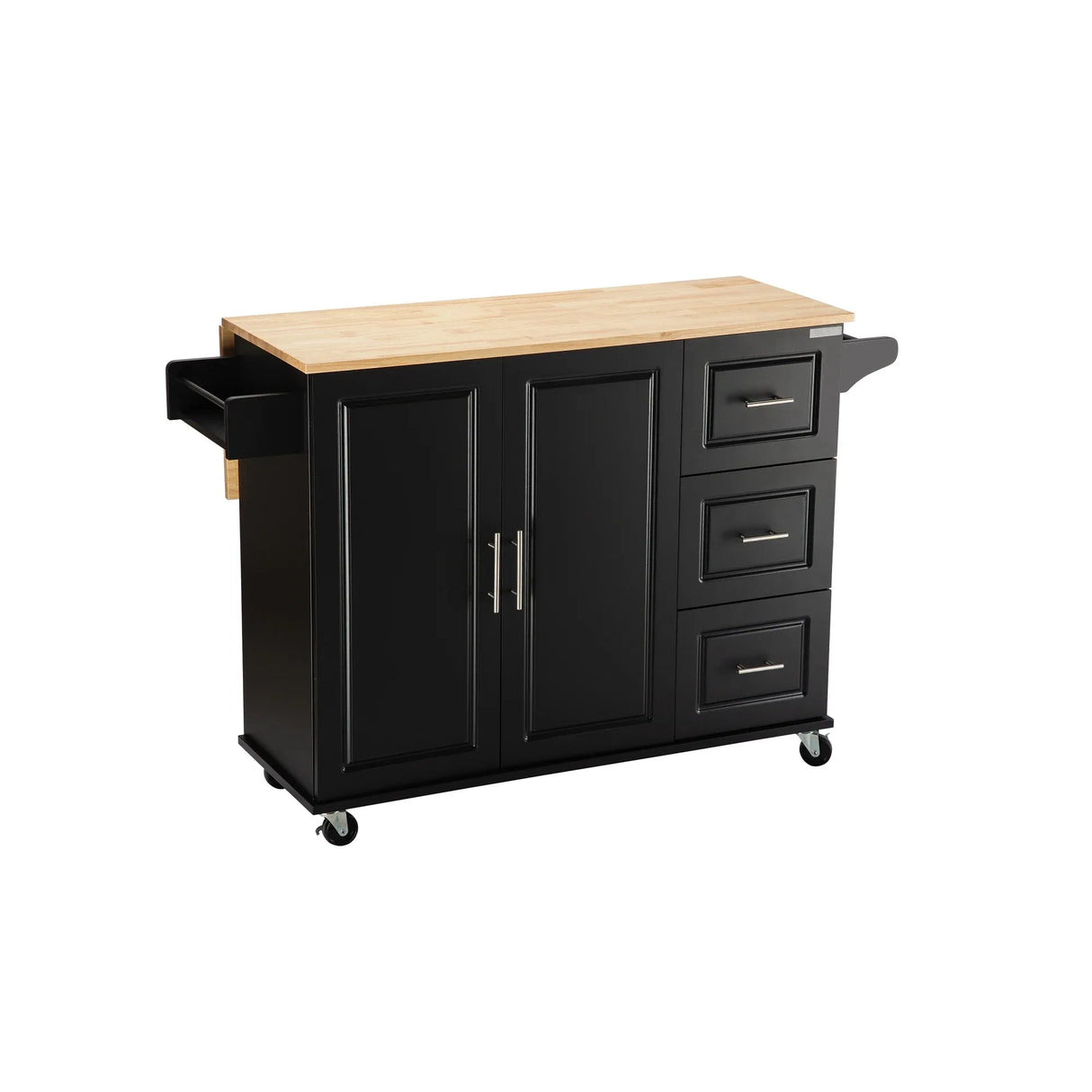 Rolling Kitchen Island Cart With Rubber Wood Tabletop - Omega Lifestyles