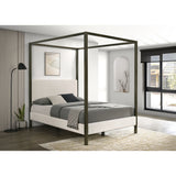 Queen Vanilla Upholstered Four-Post Canopy Bed Frame