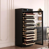 Temperature-Controlled Multi-Tiered Black Wood Wine Cabinet - Omega Lifestyles