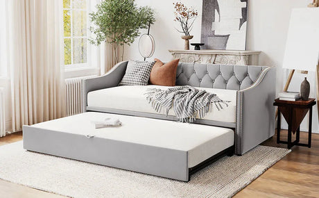 Twin Upholstered Velvet Daybed With Pop-Up Trundle - Omega Lifestyles