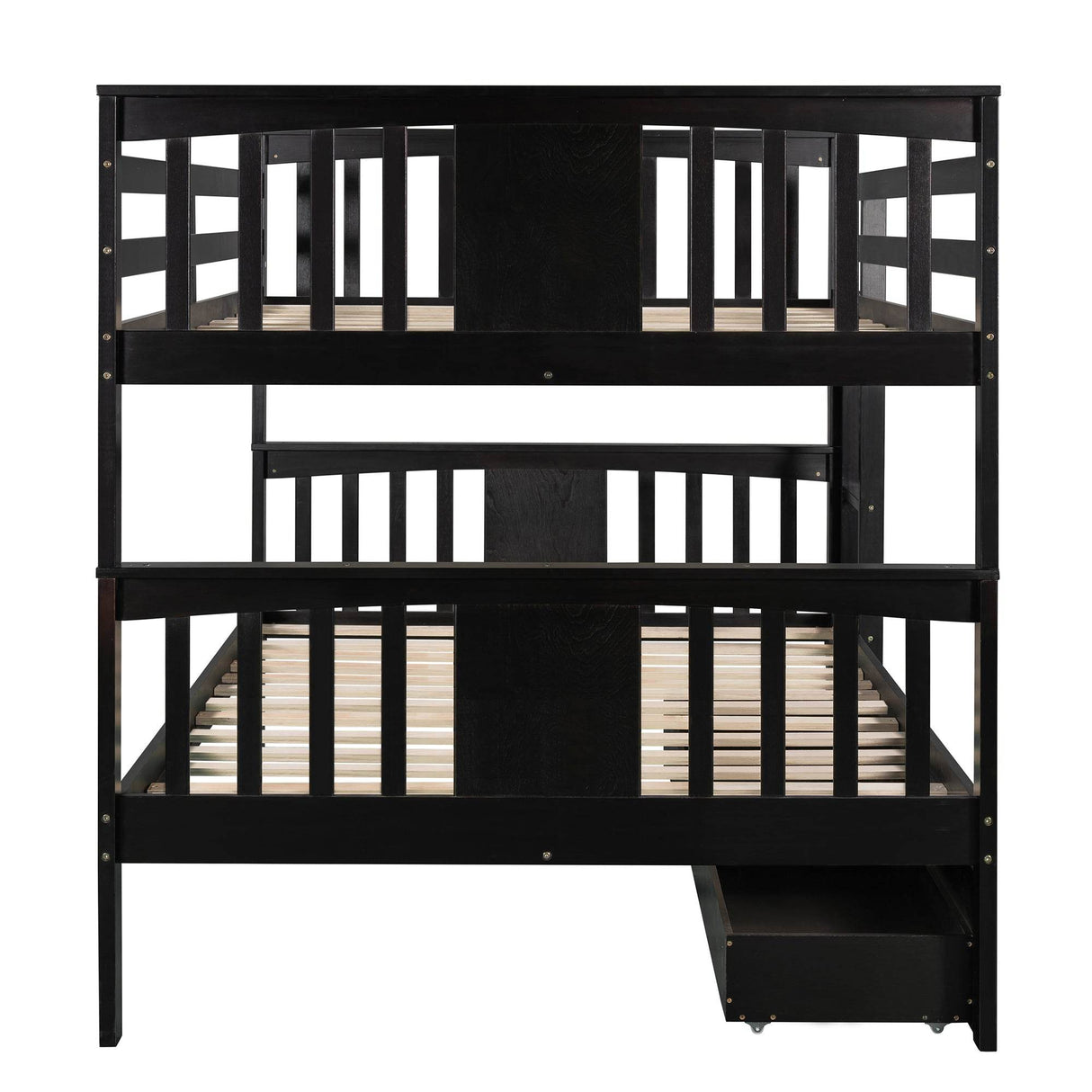 Full Over Full Solid Wood Espresso Bunk Bed With Drawers - Omega Lifestyles