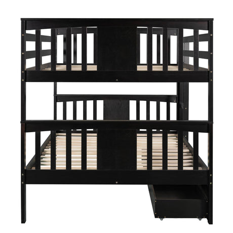 Full Over Full Solid Wood Espresso Bunk Bed With Drawers - Omega Lifestyles